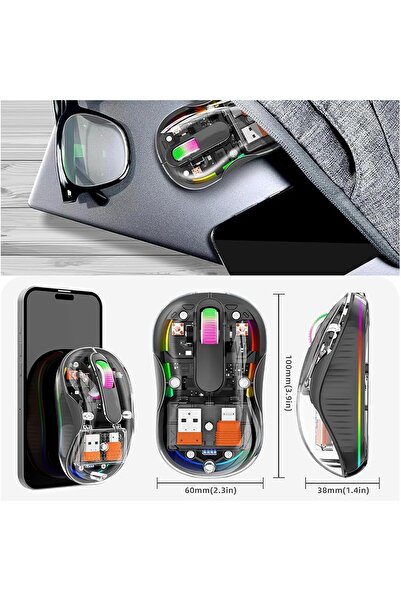 O.L by ODISSEY LIFE Transparent Wireless Mouse, Rechargeable, Triple-mode, 2 Receivers, Compatible with Macbook/iPad/Laptop
