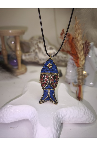 QERMA Nepal Taşlı Kolye El Yapımı Etnik Tarz Balık Kolye Hediyelik Kolye Yılb...
