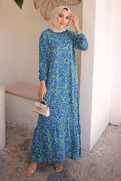 İmajButik Φούστα με πράσινο σχέδιο Layered Viscon φόρεμα