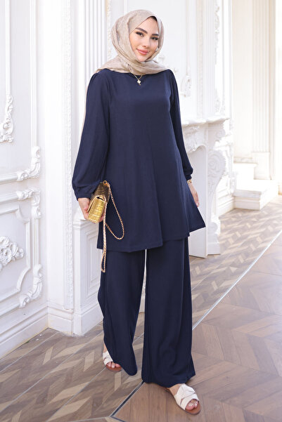 İmajButik Σετ παντελόνι τουνίκ Navy Blue Twist