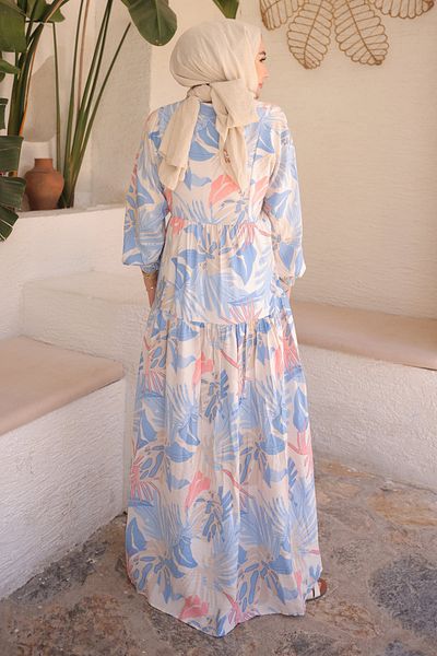 İmajButik Baby Blue φόρεμα με μισό κουμπί με σχέδιο