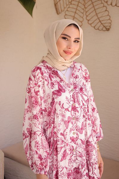İmajButik Plum Half Button Skirt Layered Dress