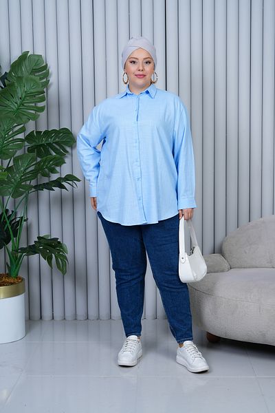Patika Women's Hijab Loose Cut Linen Shirt - Baby Blue