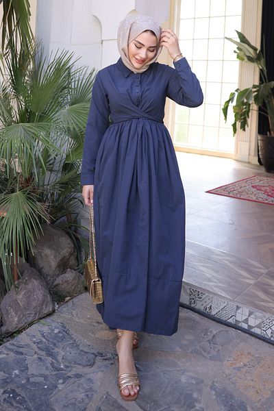İmajButik Φόρεμα με ζώνη μπλε μπλέ