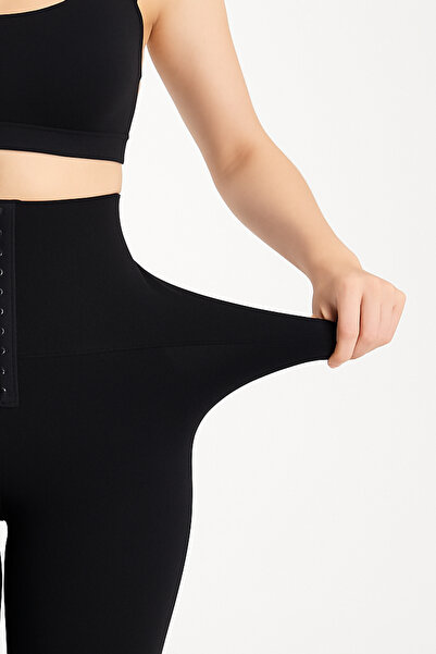 Hakan Collezione Women's Black Premium High Waist Firming Slimming Long Microfiber Corset Leggings with Agraft