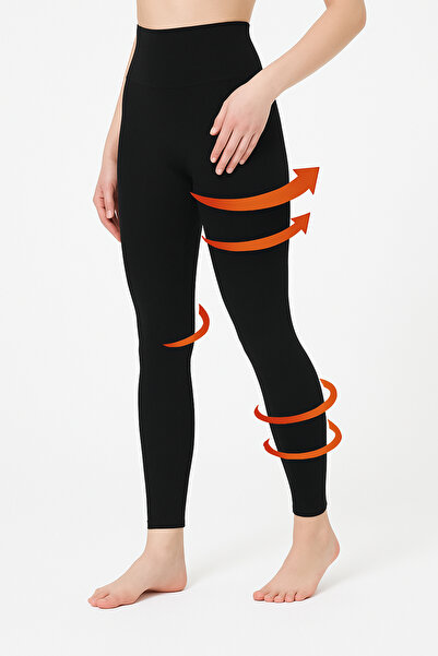 Hakan Collezione Women's Black Premium High Waist Firming Slimming Long Microfiber Corset Leggings