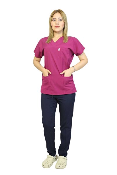 nutrix مجموعة من الكرز والأزرق الداكن من الليكرا بأكمام الخفافيش للممرضات وال...