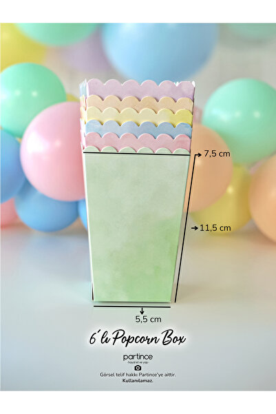partince 6'lı Pastel Karışık Renkli Popcorn Patlamış Mısır Kutusu