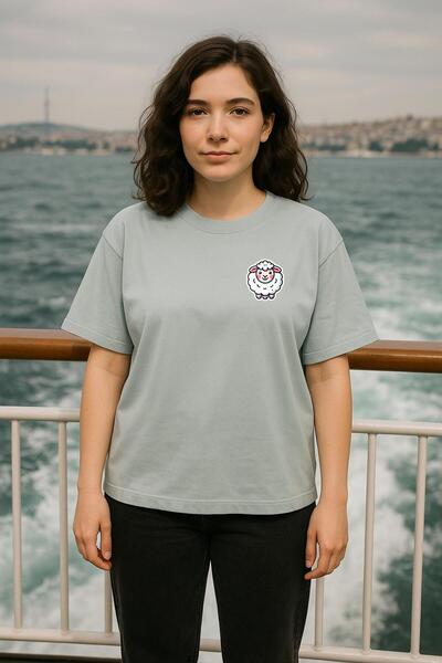 wolka تي شيرت رجالي رمادي اللون مطبوع عليه خروف 100% من القطن برقبة دائرية كبيرة الحجم