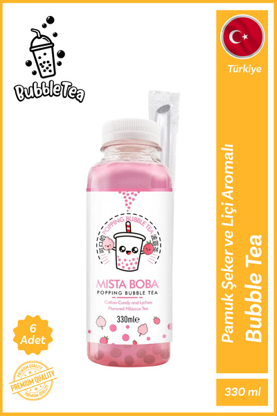 MISTA BOBA Pamuk Şeker Ve Liçi Aromali Hibiskus Çayli Bubble Tea 330ML 6'lı Paket