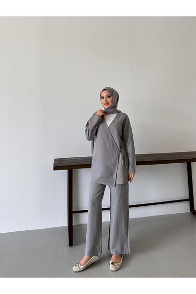 onlymoon tekstil Women's Wear Yandan Tie Linen Set