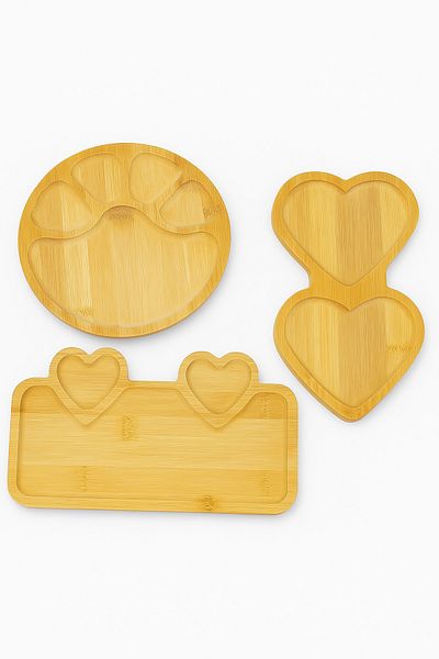 BuMeria Natural Bamboo 3-Piece Plate Set |   Service, Presentation and Decorative Use. Wooden Presentation Rack