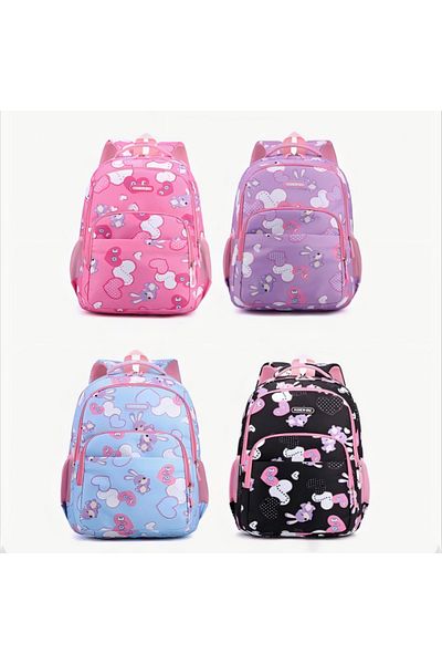 QGC School Backpack, 46x18x31cm, Light Blue with Pink, 62341-2
