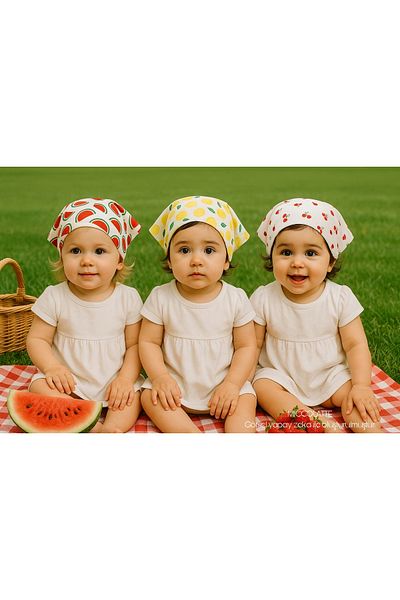 Miccolatte Baby Girl and Child Fruit Patterned Poplin Fabric Tie Triangle Bandana (Single)