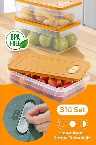 Vienev 3-Piece Adjustable Orange Vegetable and Fruit Storage Set - 2.5-3.8-5 Liters