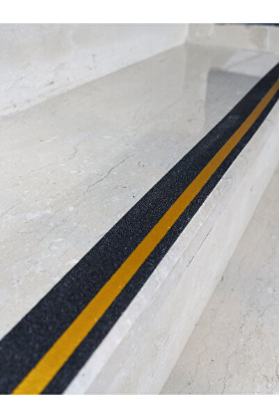 TANOBANT Merdiven Zemin Sarı Çizgili Fosforlu Kaydırmaz Bant, Arkası Yapışkanlı 1. Kalite 5 cm x 10 M