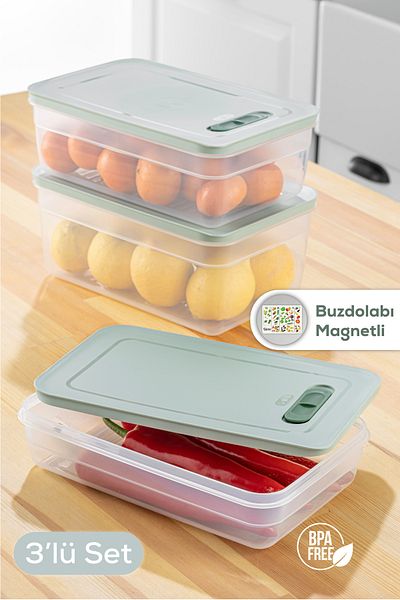 Vienev Mint Colored 3-Piece Vegetable and Fruit Storage Set - 2.5-3.8-5 Liters