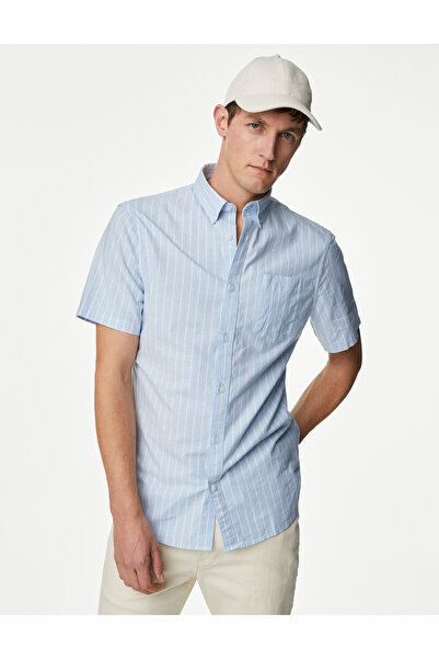 Marks & Spencer Saf Pamuklu Çizgili Oxford Gömlek