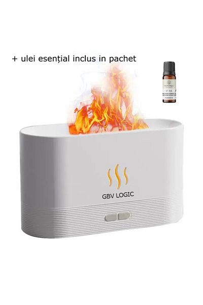 GBV LOGIC Umidificator Cu Ultrasunete Aromaterapie , Stil Flacără Albă, Cu Ulei Esențial, 180 ml