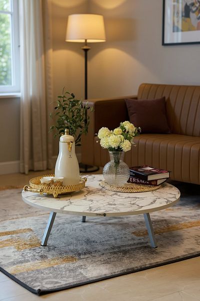 Living 70cm Round Foldable Floor Coffee Table for Living Room and Kitchen