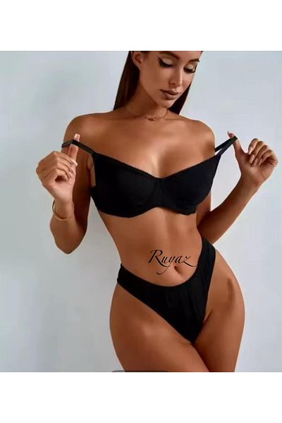 RUYAZ Set de sutien din bumbac negru, chiloți, lenjerie de corp, costum moale, fără sudură