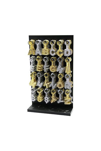 Mena Rise Mix=Gold - Silver Stone Letter =Mixed Keychain with Stand
