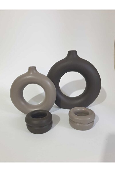 TACTIC Μοντέρνο Διακοσμητικό Σετ Βάζο και Κηροπήγιο - Σετ Σκανδιναβικής Διακόσμησης Σπιτιού 4 τεμαχίων Σετ Καφέ - Βιζόν