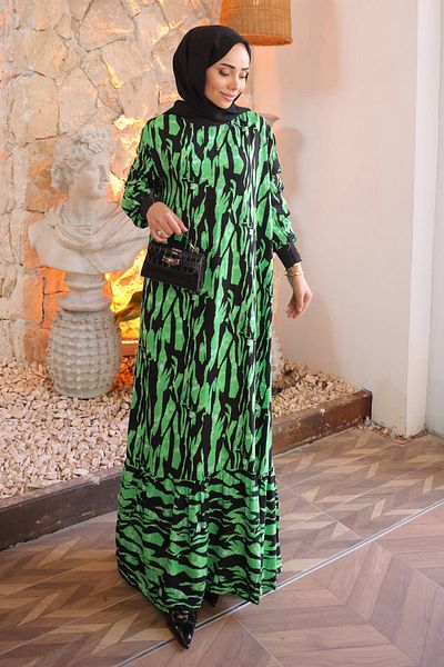 İmajButik Φούστα με πράσινο σχέδιο Layered Viscon φόρεμα