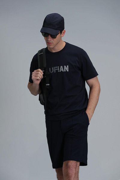 Lufian Μπλουζάκι Benjamin Modern Graphic Navy Blue