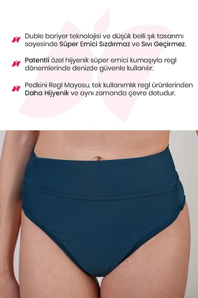 PEDDON Green High Waist Bikini Bottom - Super Absorbent Pedkini Swimsuit Bottom, Special Comfort Menstrual Swimsuit