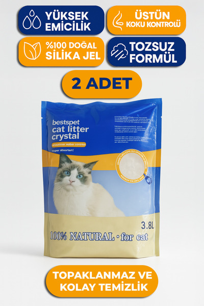 BestsPet Silika Kristal Kedi Kumu 3.8 Lt X 2 Adet Doğal Tozsuz Kalın Taneli