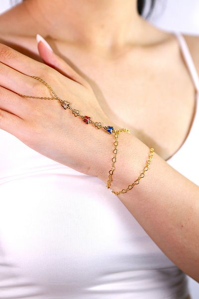 MARCİELO Accessories Shahmeran-Hand Accessory with Colorful Butterfly Figure with Chain