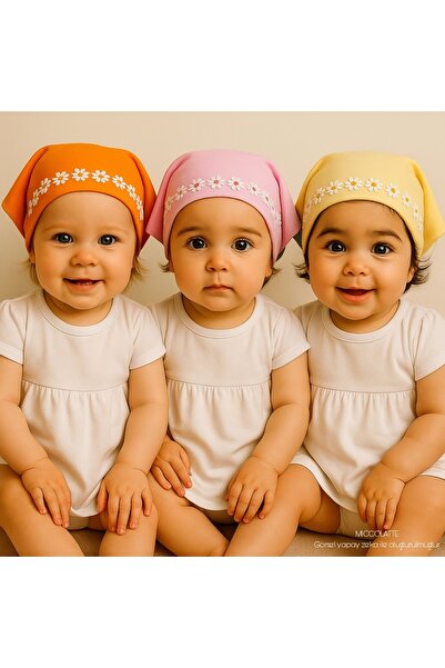 Miccolatte Baby Girl Daisy Detailed Cotton Poplin Tie-Up Triangle Bandana