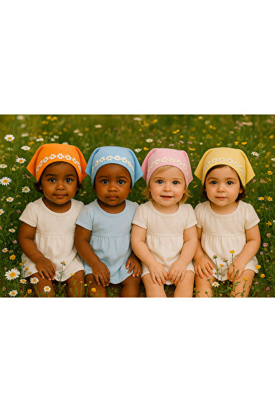 Miccolatte Kız Bebek Papatya Detaylı Pamuklu Poplin Bağlamalı Üçgen Bandana