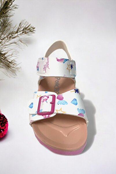 Ponchiq Dívčí sandály na suchý zip s bílým vzorem