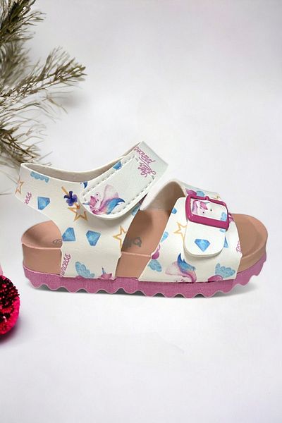 Ponchiq Sandale pentru fete cu velcro cu model alb