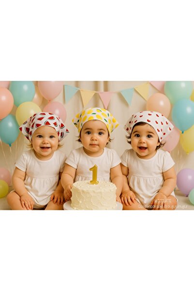 Miccolatte Kız Bebek ve Çocuk Meyve Desenli Poplin Kumaş Bağlamalı Üçgen Bandana(Tekli)