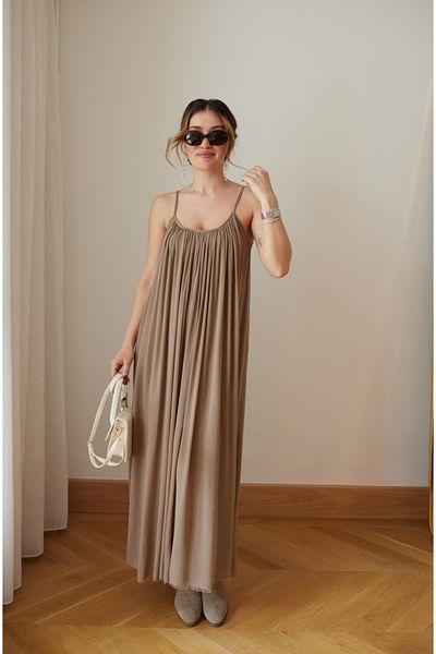 FEMMESTUDIO Rochie de damă Camel cu curea de frânghie cu detalii în pliuri