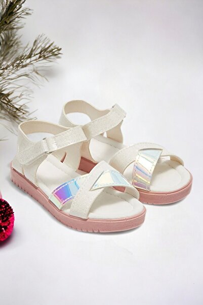 Ponchiq Sandale albe pentru copii cu hologramă