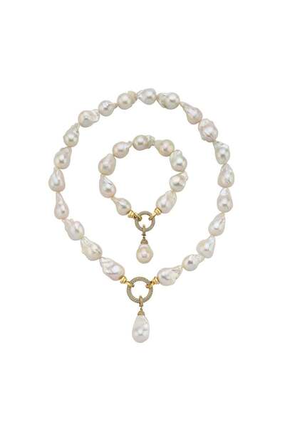 Birinci1926 14 Ayar Altın Kadın Halka Kilit Beyaz Barok Inci Kolye Bileklik I...