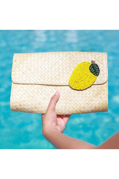 Beng Artisans Applique Clutch Bag: Mango El Yapımı Organik Hasır El Çantası