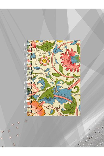 Ez&Tu Stıcker Retro Flower Pattern Notebook – 60 Sheets Unlined |   Wire Spiral Sketchbook