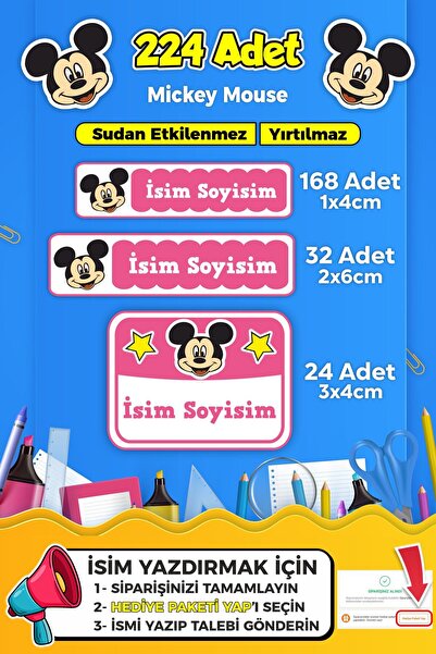 SB store Okul Kreş Etiketi Kalem Defter Özel Isim Yazılabilen Etiket Seti Mod...