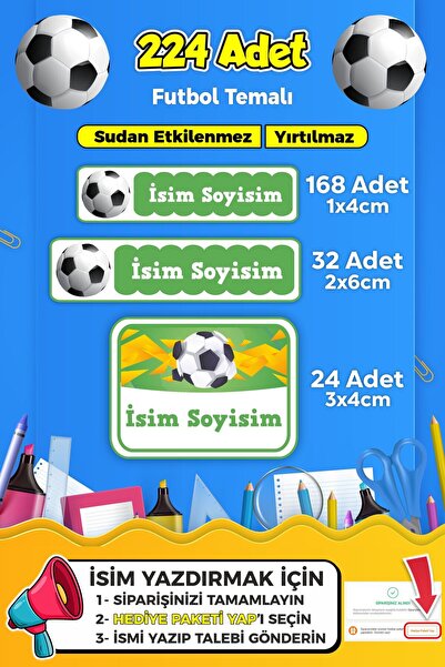 SB store Futbol Temalı Okul Kreş Kişiye Özel Isim Etiket Seti - Model 34