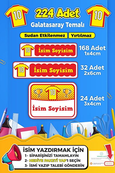 SB store Futbol Okul Kreş Etiketi Kalem Defter Özel Isim Yazılabilen Etiket S...
