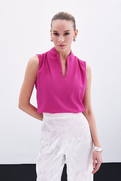 Sateen Φούξια Judge Collar Tank Top