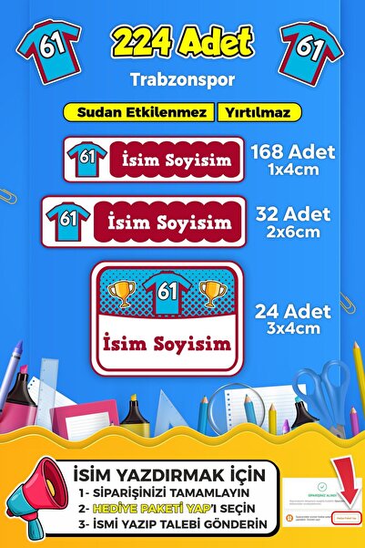 SB store Futbol Temalı Okul Kreş Kişiye Özel Isim Etiket Seti - Model 44