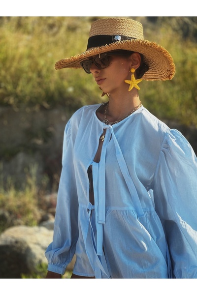 NK Voile Tie-Up Blouse Shirt Blue