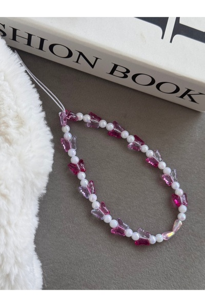 WhimsyWhite تصميم فراشة وردية اللون، حلية هاتف، حزام هاتف من اللؤلؤ، حبل هاتف...