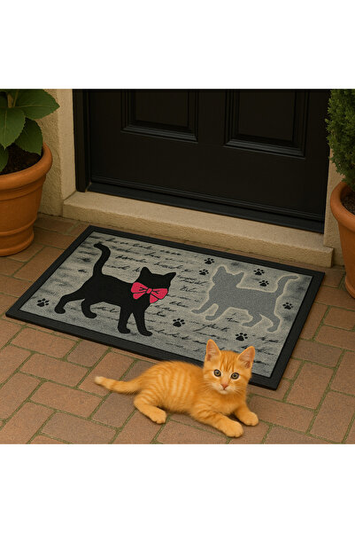Luyano Home Italyan Format Kapı Paspası 40x68cm - Siyah Kedi Desenli Dekorati...
